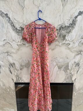 Banjanan Pink Floral Puff-Sleeve Maxi Dress